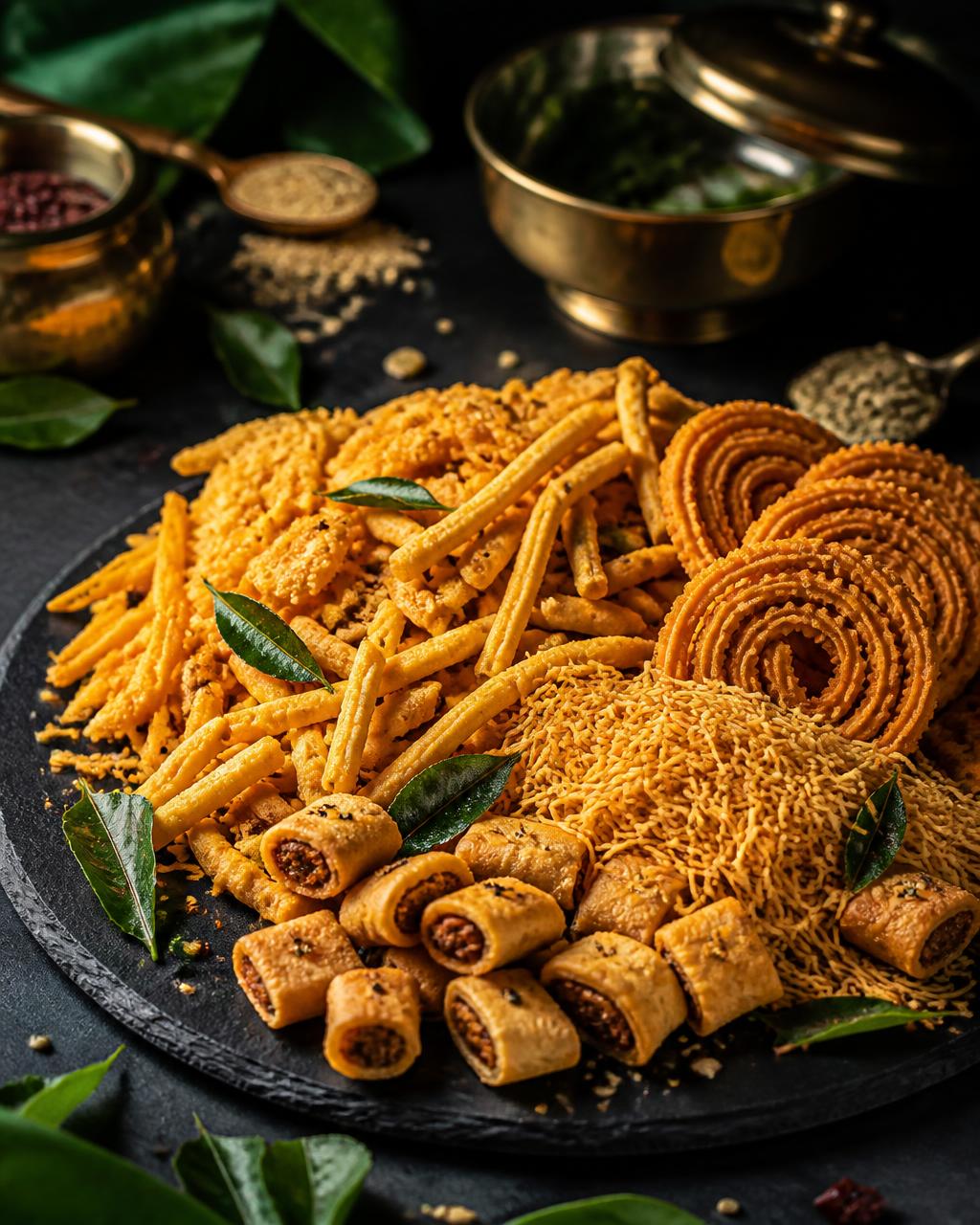 Assorted Indian namkeen and farsan snacks